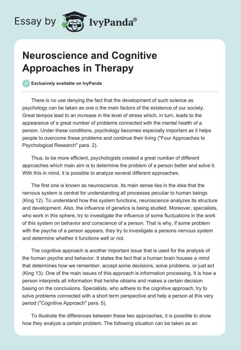 Neuroscience and Cognitive Approaches in Therapy. Page 1