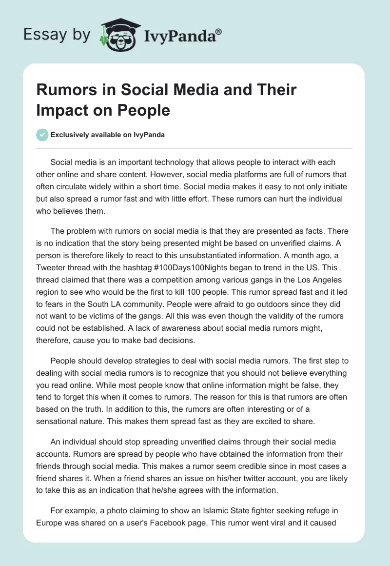 Rumors in Social Media and Their Impact on People. Page 1