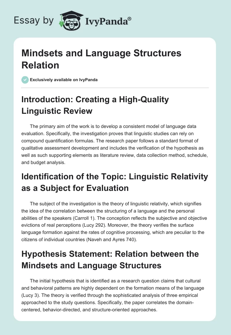 Mindsets and Language Structures Relation. Page 1