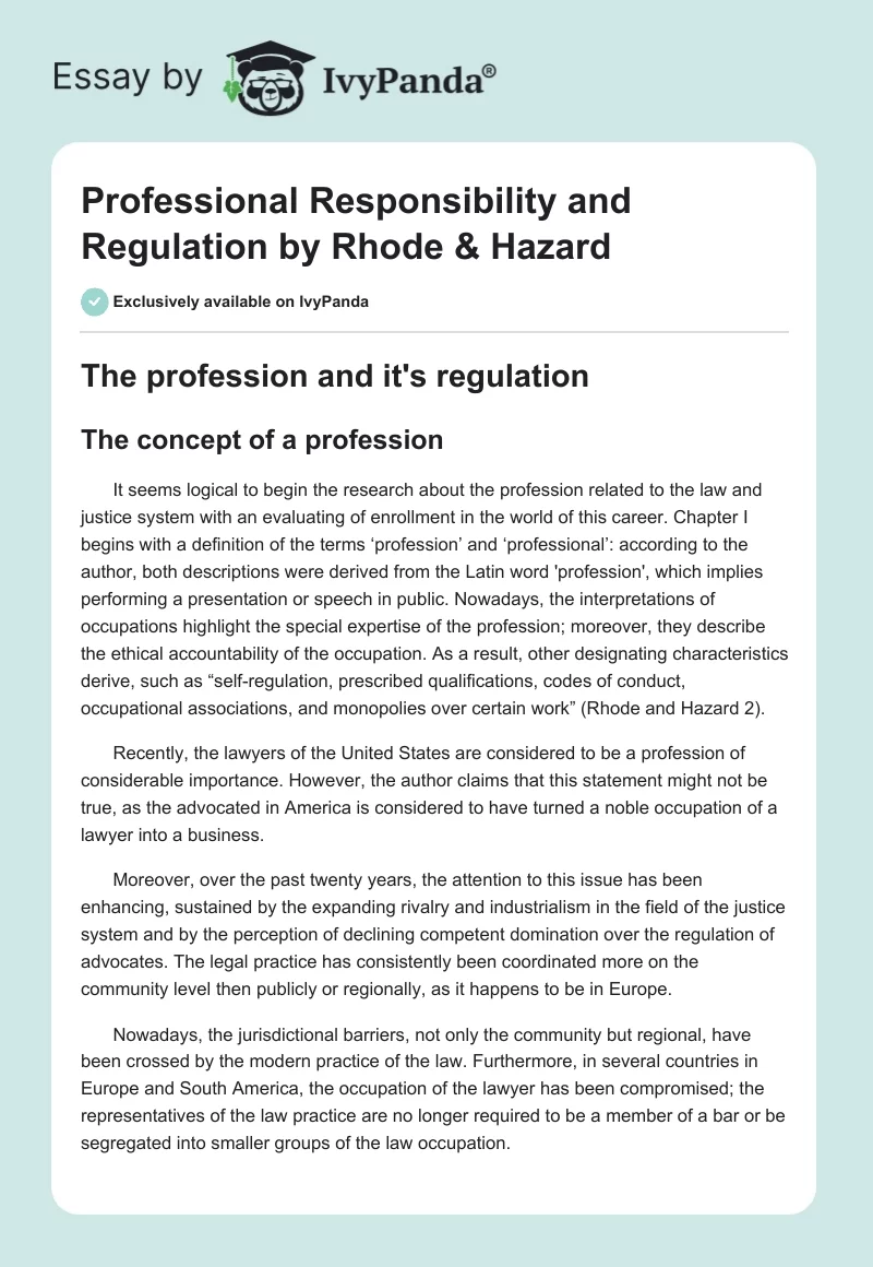 "Professional Responsibility and Regulation" by Rhode & Hazard. Page 1