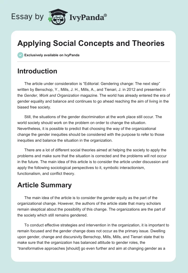 Applying Social Concepts and Theories. Page 1