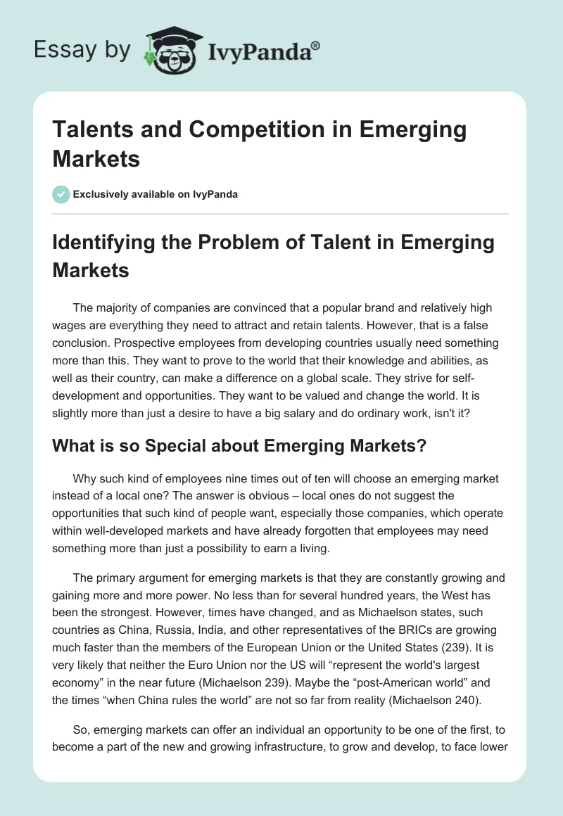 Talents and Competition in Emerging Markets. Page 1