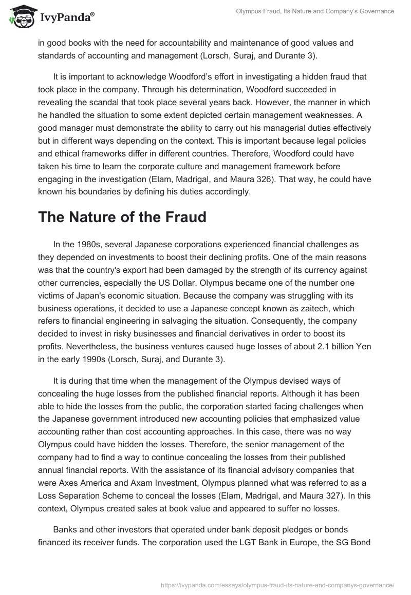 Olympus Fraud, Its Nature and Company’s Governance. Page 2