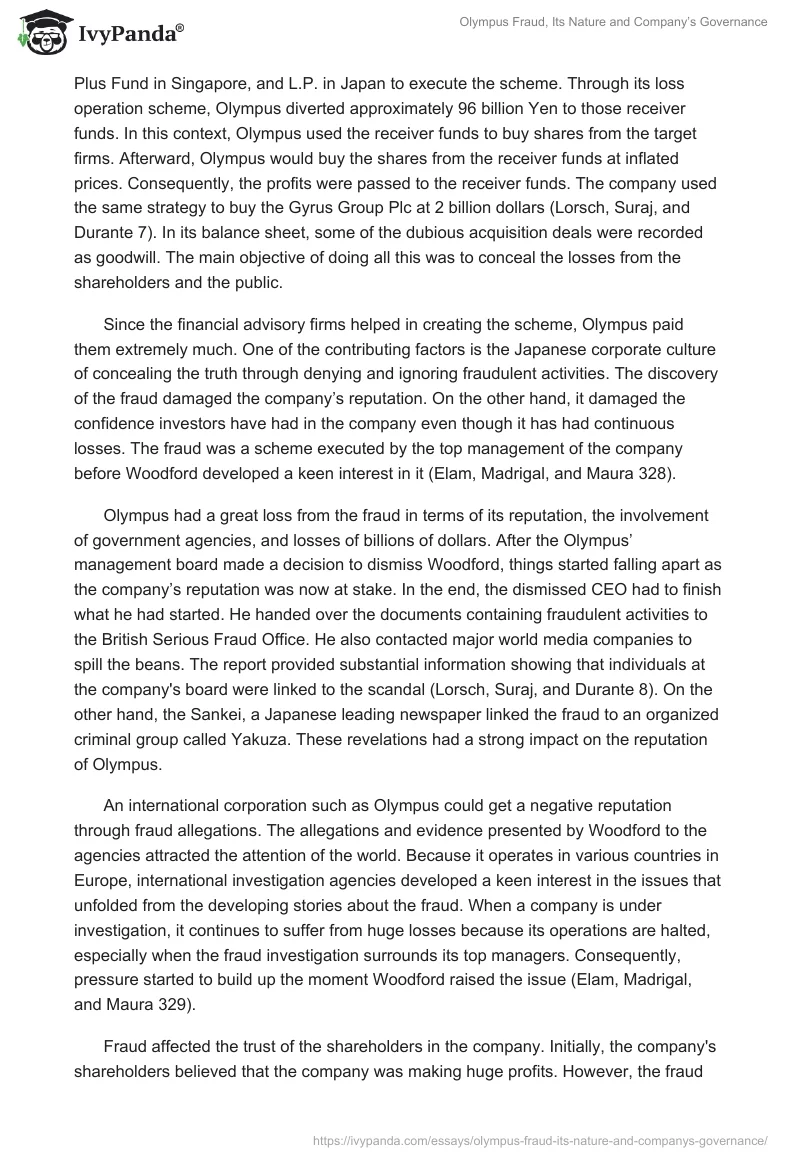 Olympus Fraud, Its Nature and Company’s Governance. Page 3