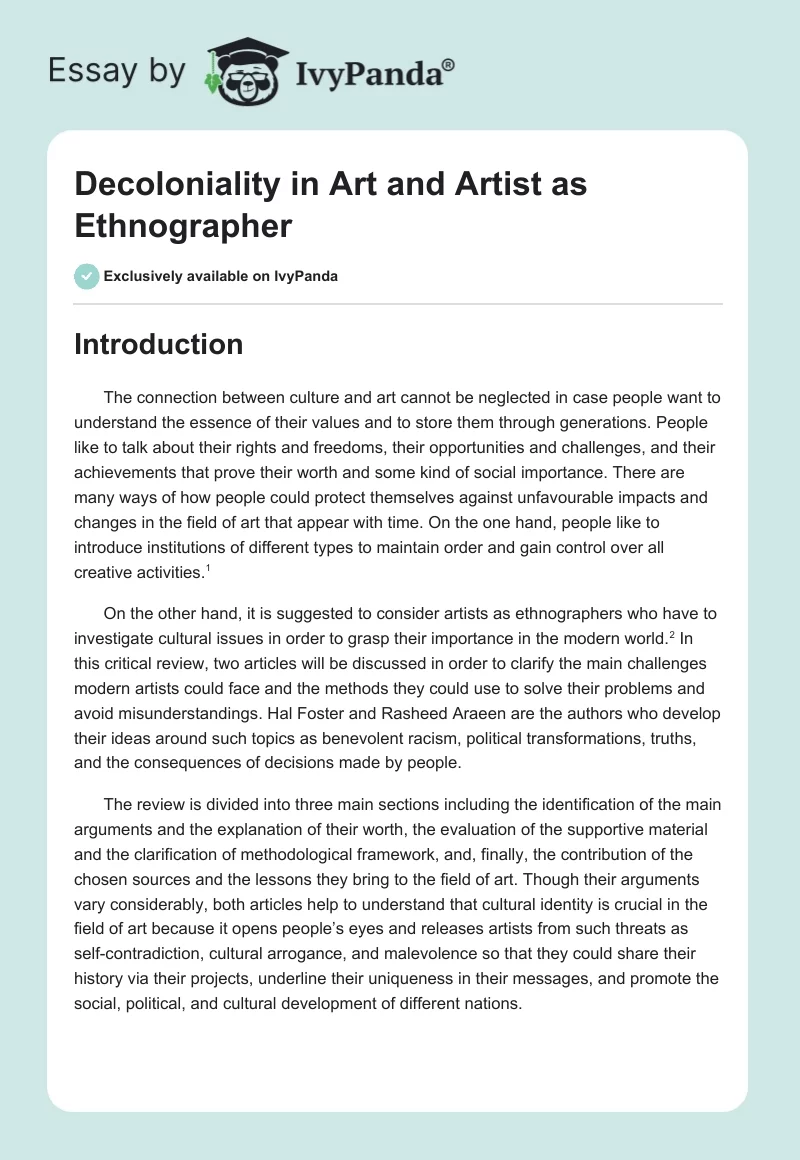 Decoloniality in Art and Artist as Ethnographer. Page 1