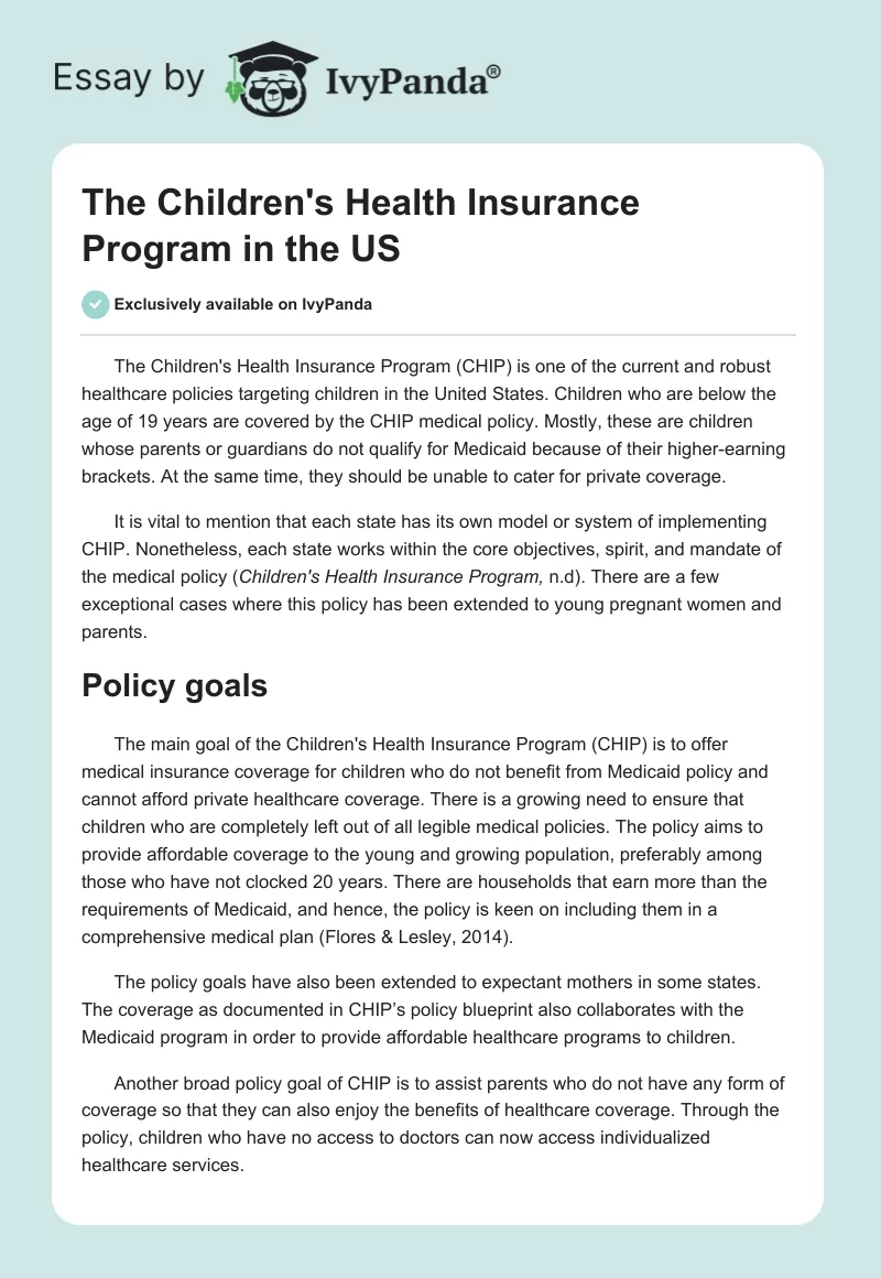 The Children's Health Insurance Program in the US. Page 1