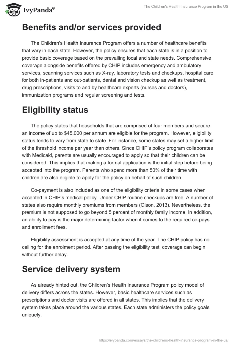 The Children's Health Insurance Program in the US. Page 2