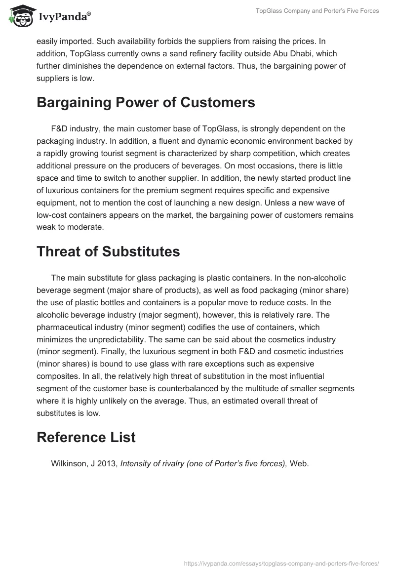 TopGlass Company and Porter’s Five Forces. Page 2