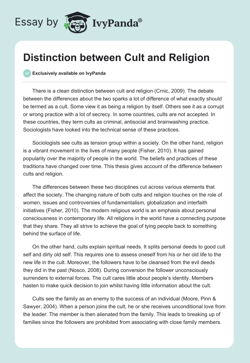 Distinction between Cult and Religion. Page 1