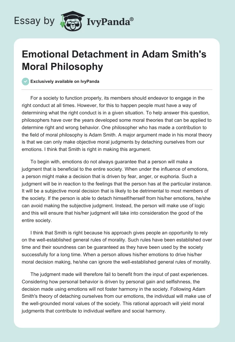 Emotional Detachment in Adam Smith's Moral Philosophy. Page 1