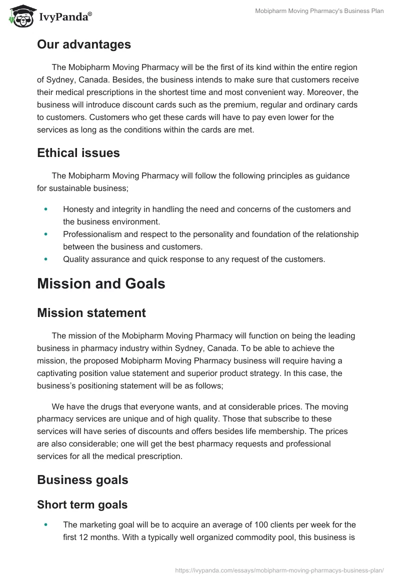 Mobipharm Moving Pharmacy's Business Plan. Page 2