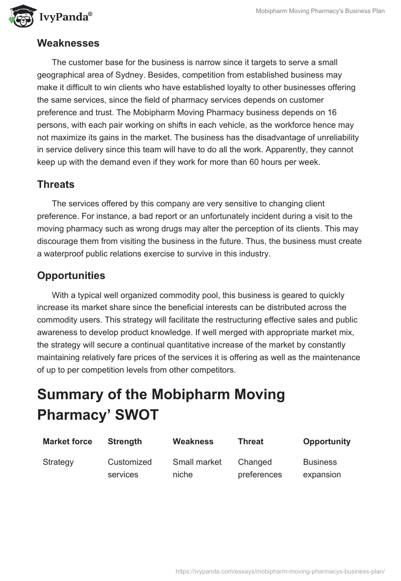 Mobipharm Moving Pharmacy's Business Plan. Page 5