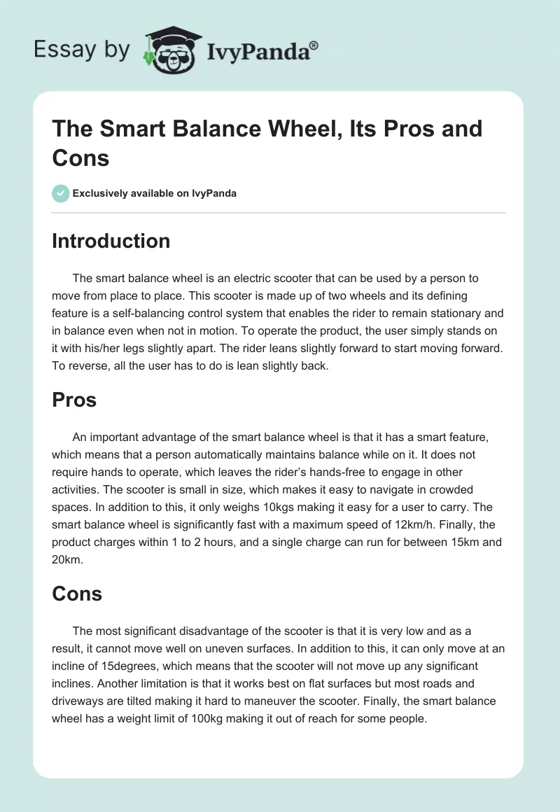 The Smart Balance Wheel, Its Pros and Cons. Page 1
