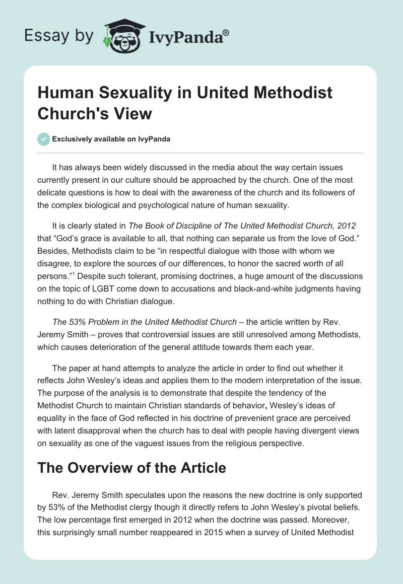 Human Sexuality in United Methodist Church's View. Page 1