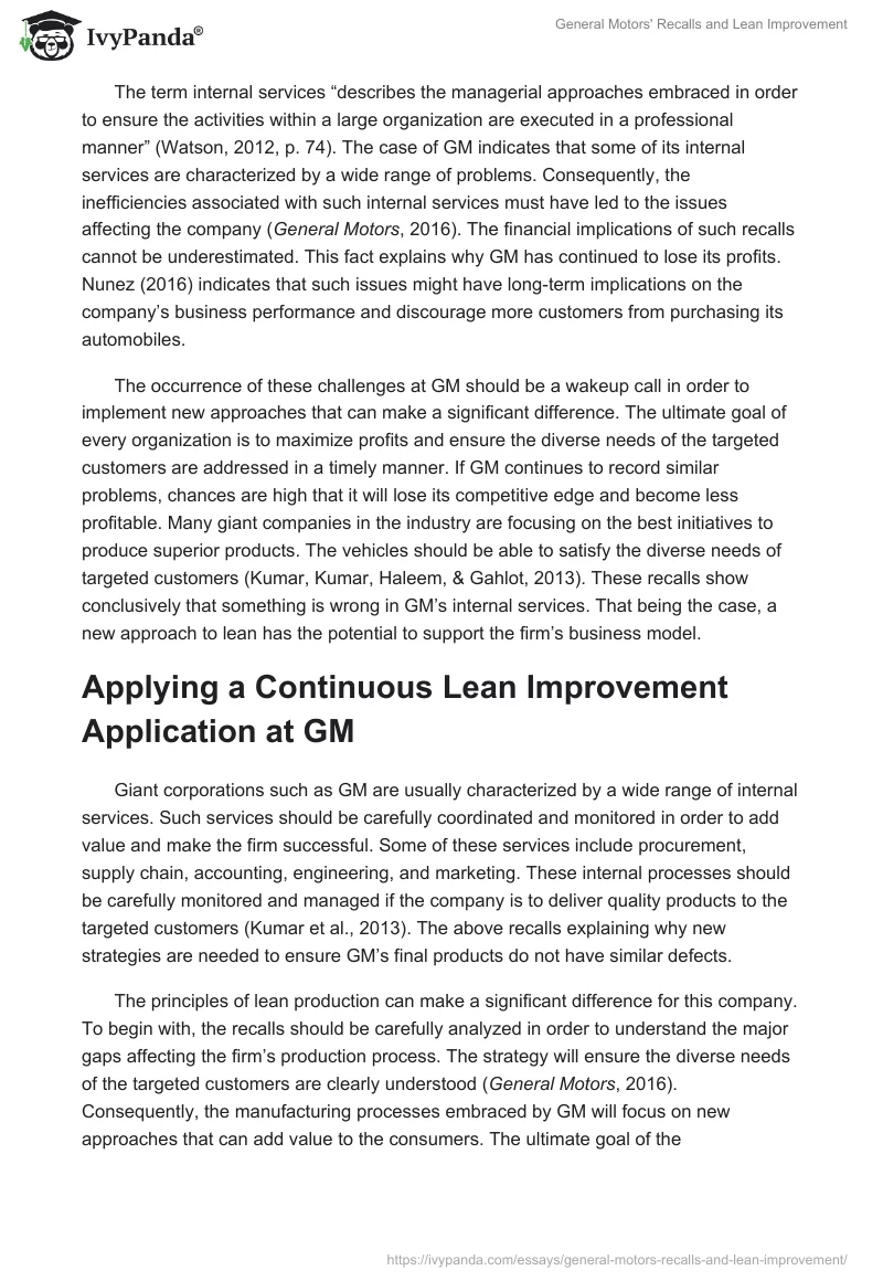 General Motors' Recalls and Lean Improvement. Page 2