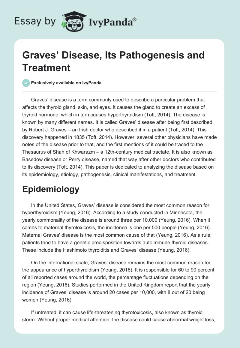 Graves’ Disease, Its Pathogenesis and Treatment. Page 1