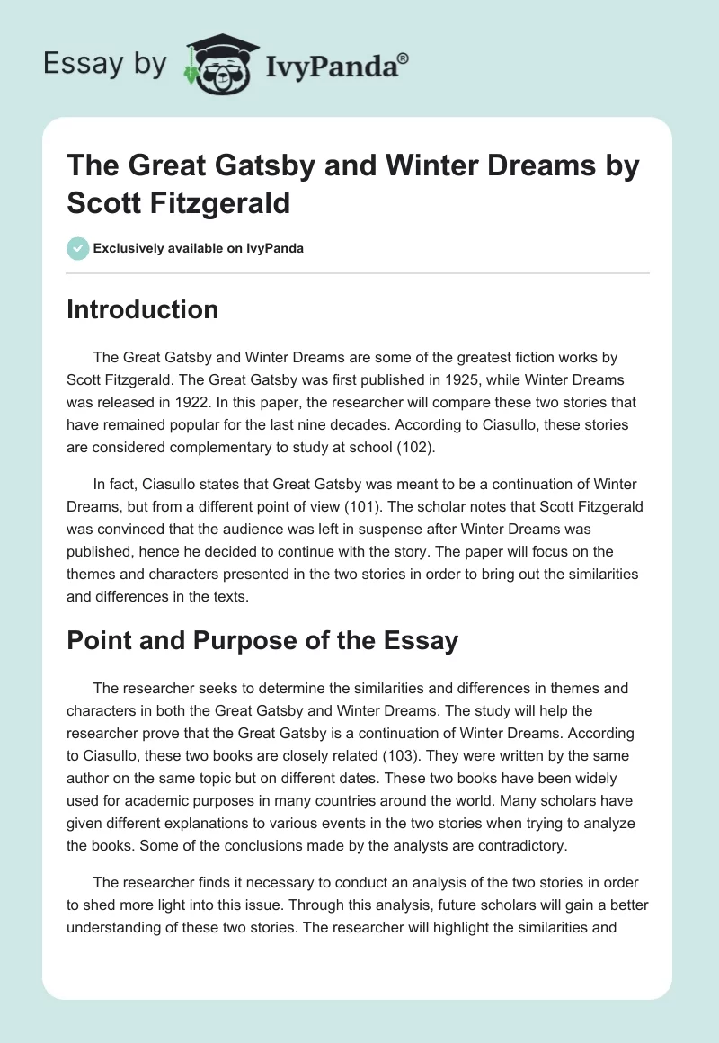 The Great Gatsby and Winter Dreams by Scott Fitzgerald. Page 1