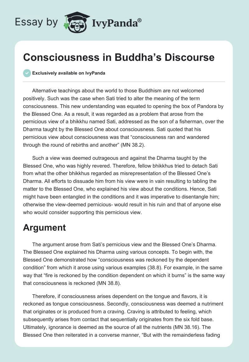 Consciousness in Buddha’s Discourse. Page 1