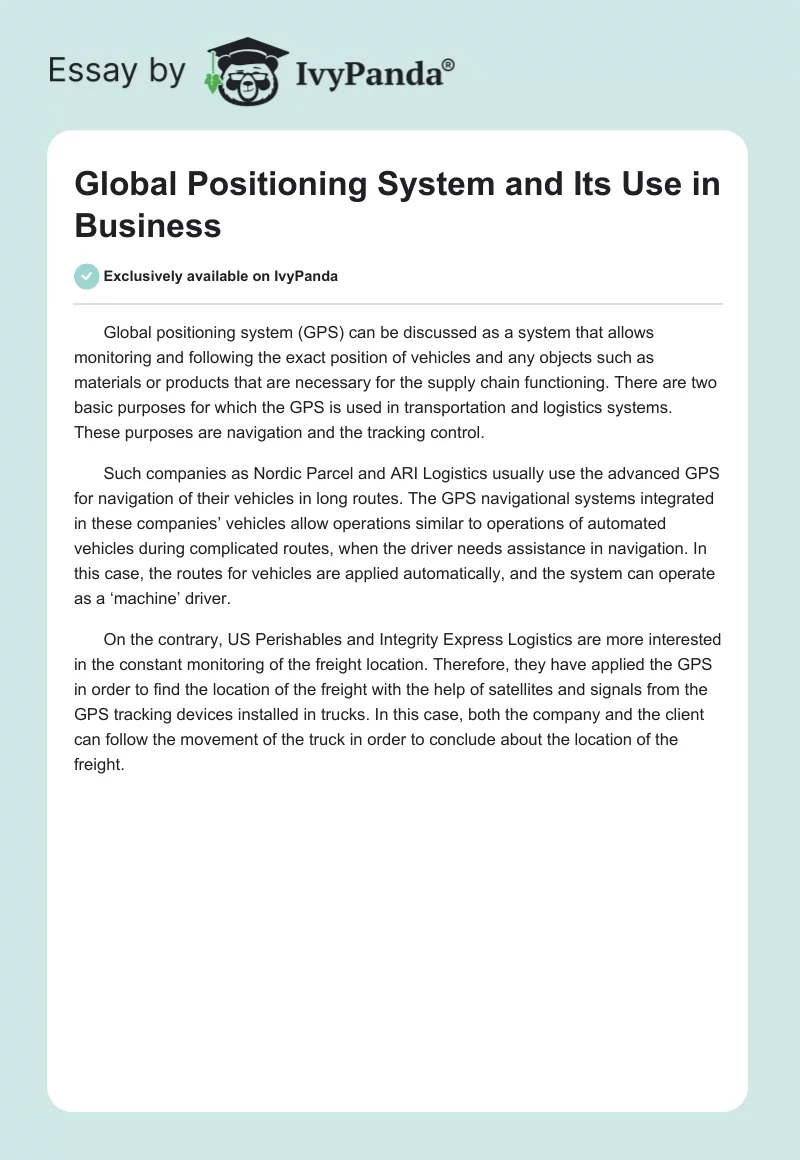 Global Positioning System and Its Use in Business. Page 1