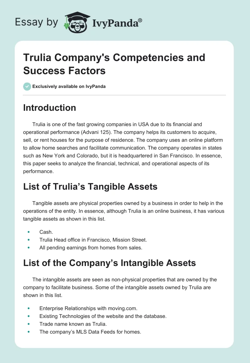 Trulia Company's Competencies and Success Factors. Page 1