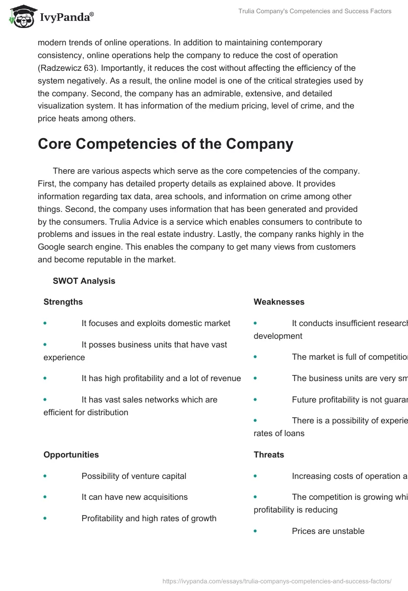 Trulia Company's Competencies and Success Factors. Page 3