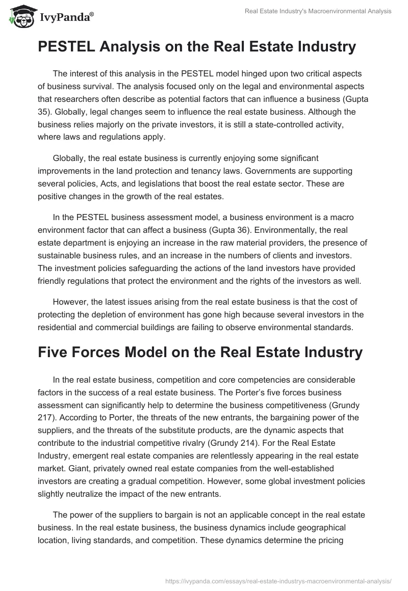 Real Estate Industry's Macroenvironmental Analysis. Page 2