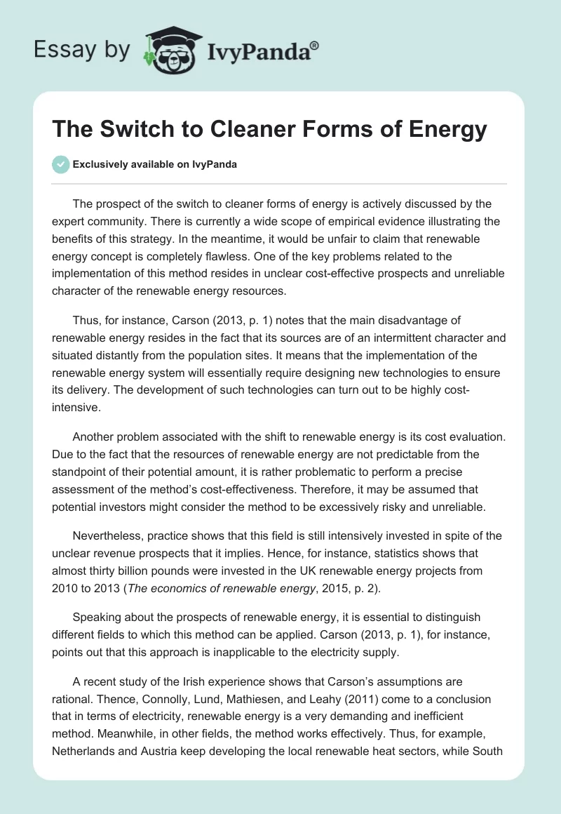 The Switch to Cleaner Forms of Energy. Page 1