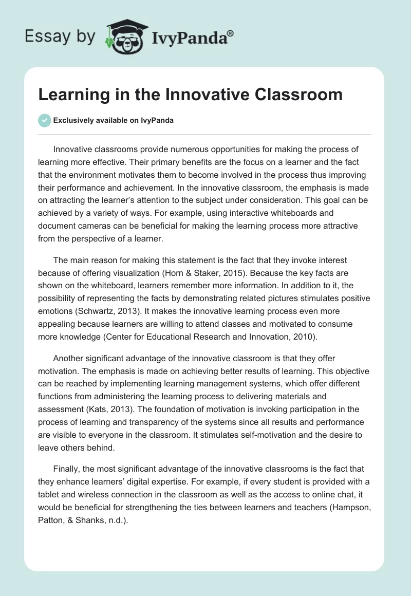 Learning in the Innovative Classroom. Page 1