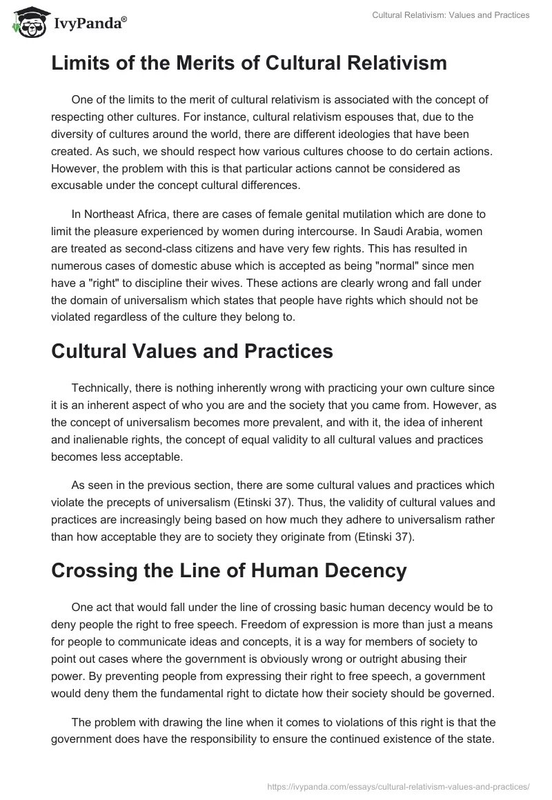 Cultural Relativism: Values and Practices. Page 2
