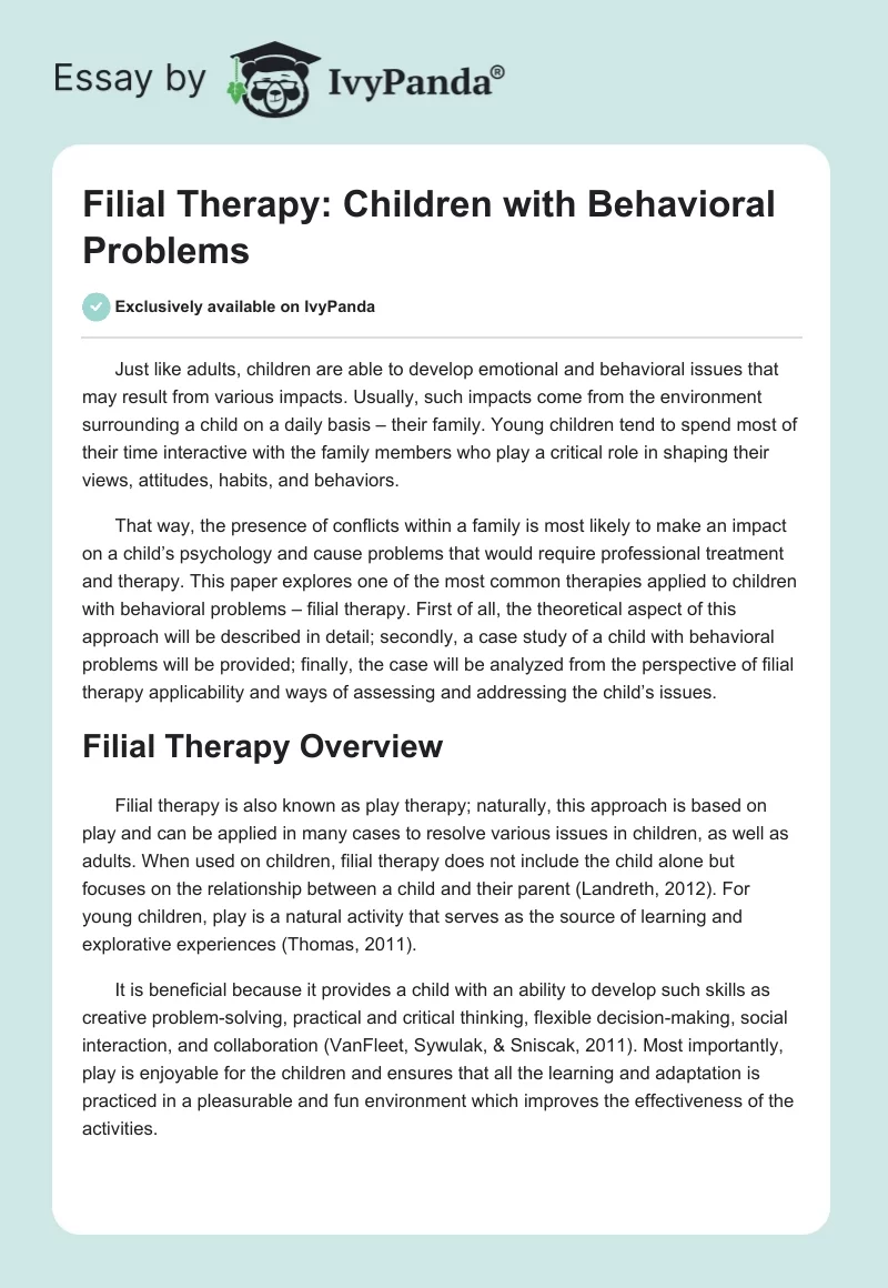 Filial Therapy: Children with Behavioral Problems. Page 1
