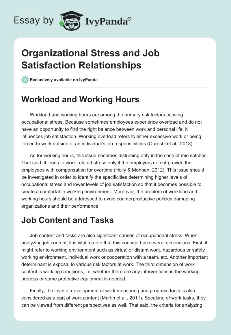 Organizational Stress and Job Satisfaction Relationships. Page 1