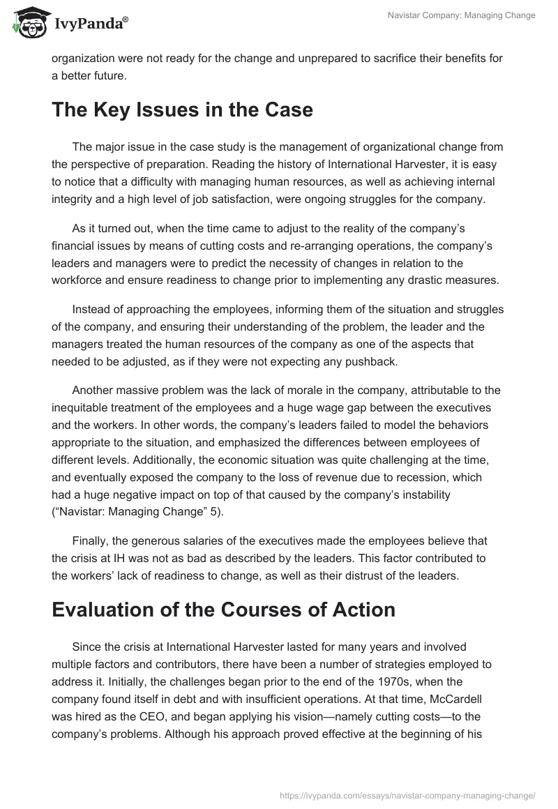 Navistar Company: Managing Change. Page 2