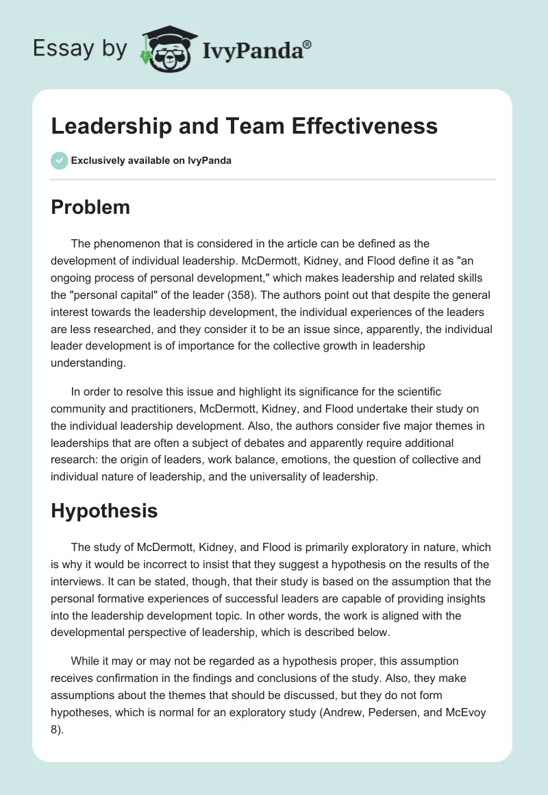 Leadership and Team Effectiveness. Page 1