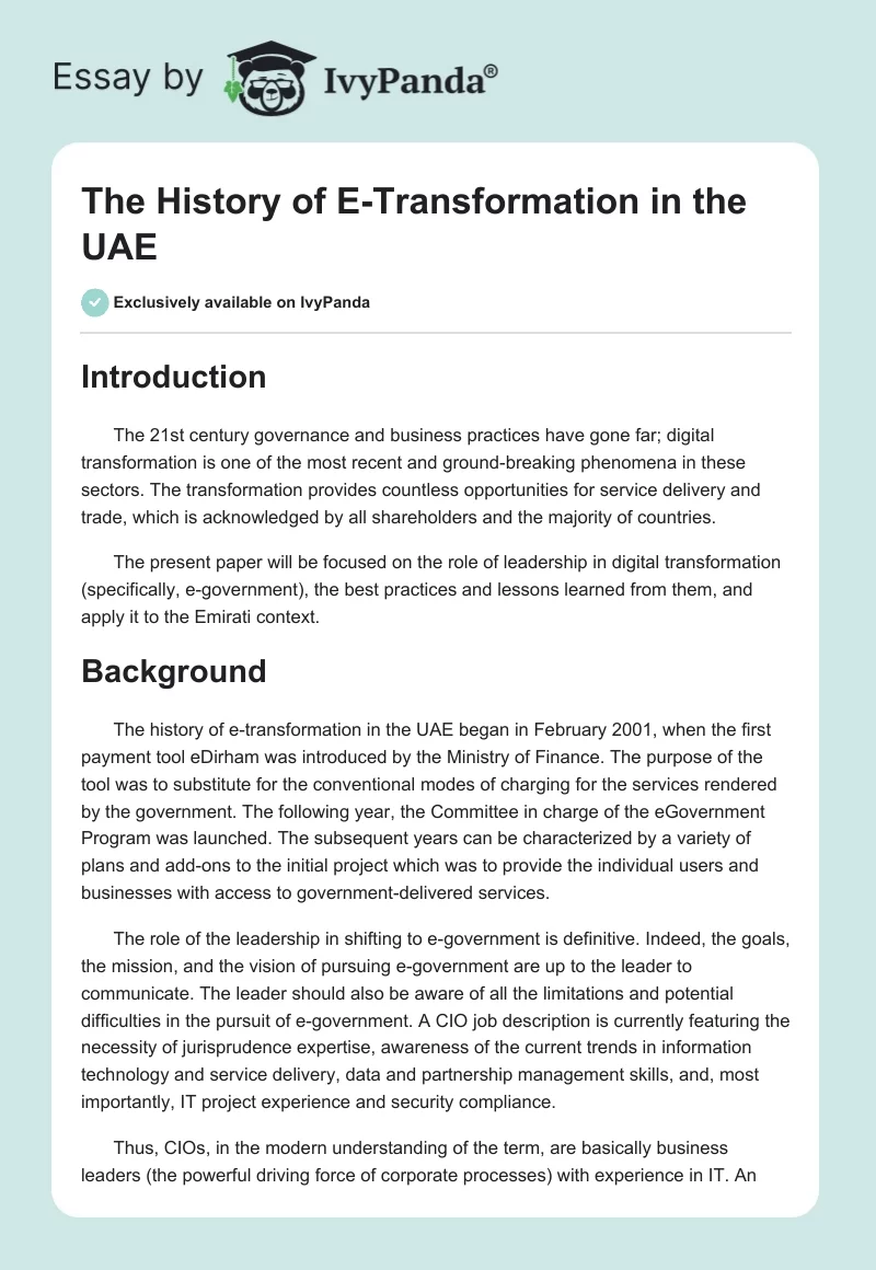 The History of E-Transformation in the UAE. Page 1