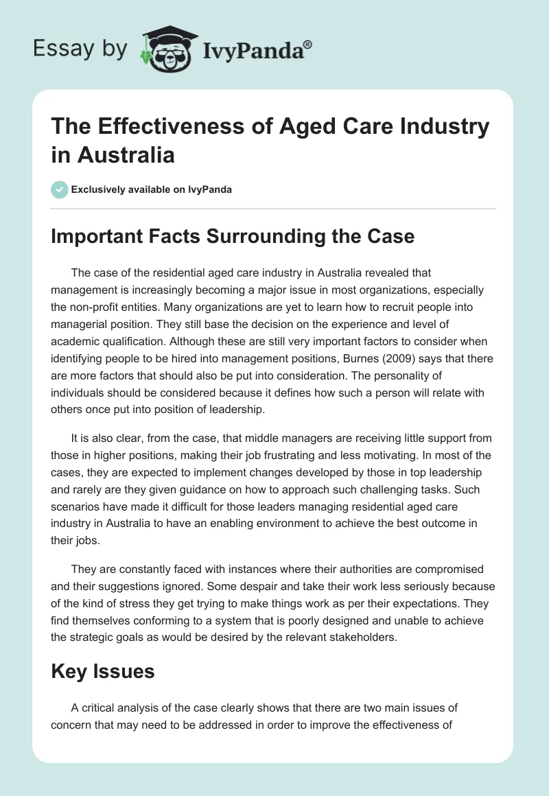 The Effectiveness of Aged Care Industry in Australia. Page 1