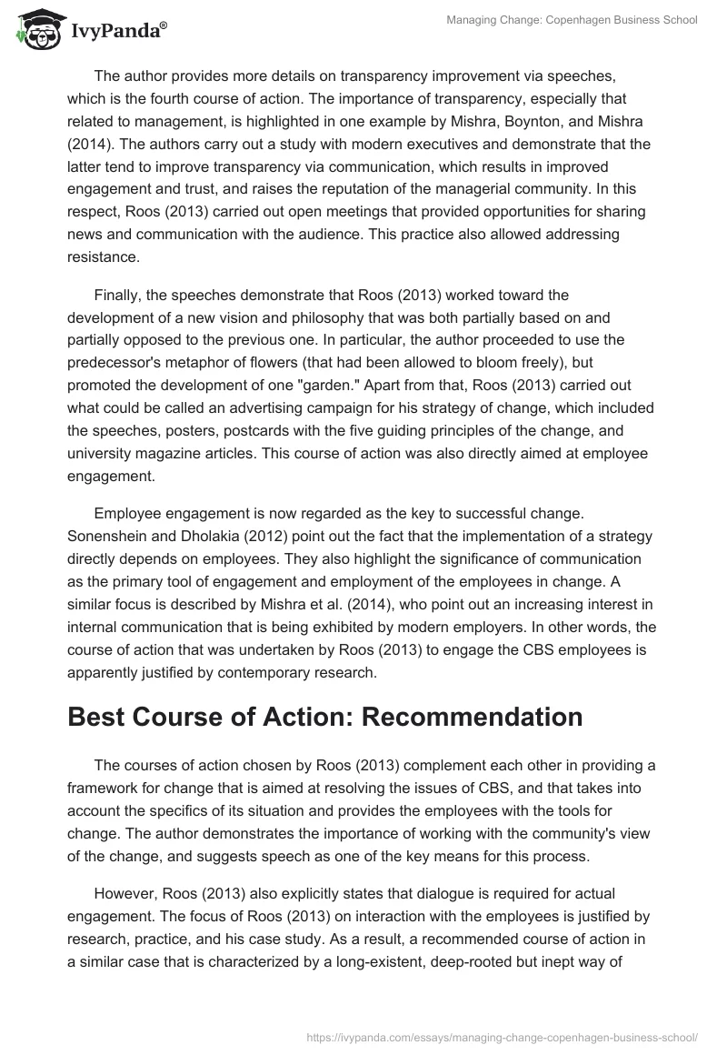 Managing Change: Copenhagen Business School. Page 3