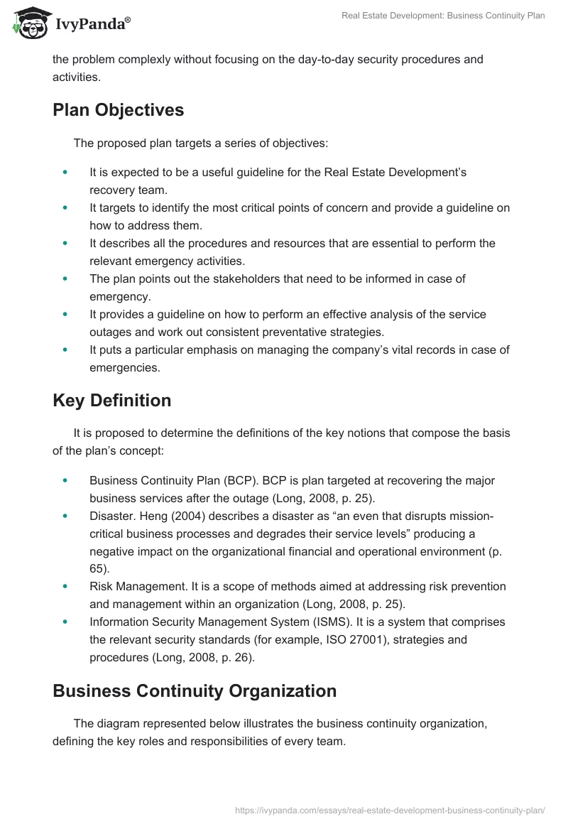 Real Estate Development: Business Continuity Plan. Page 2