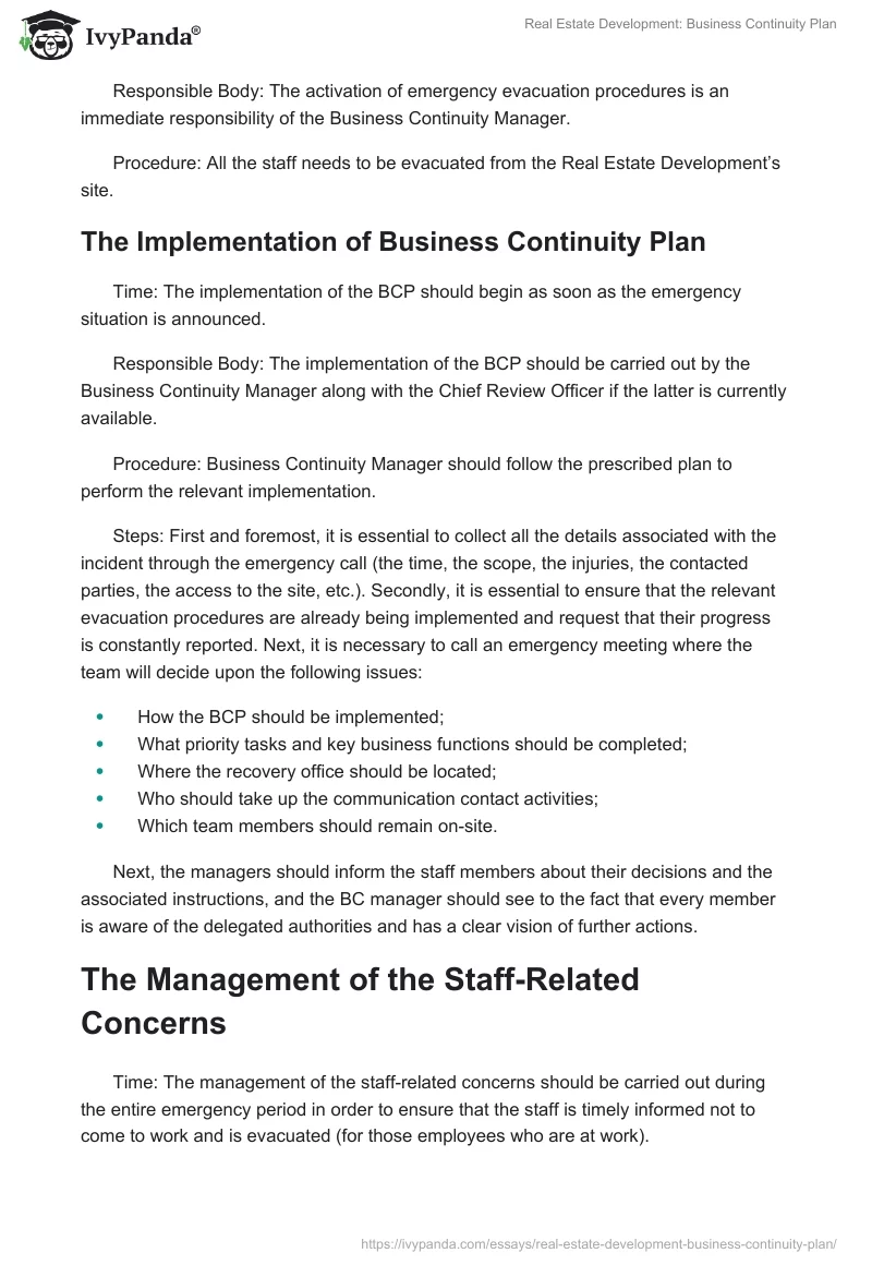 Real Estate Development: Business Continuity Plan. Page 5