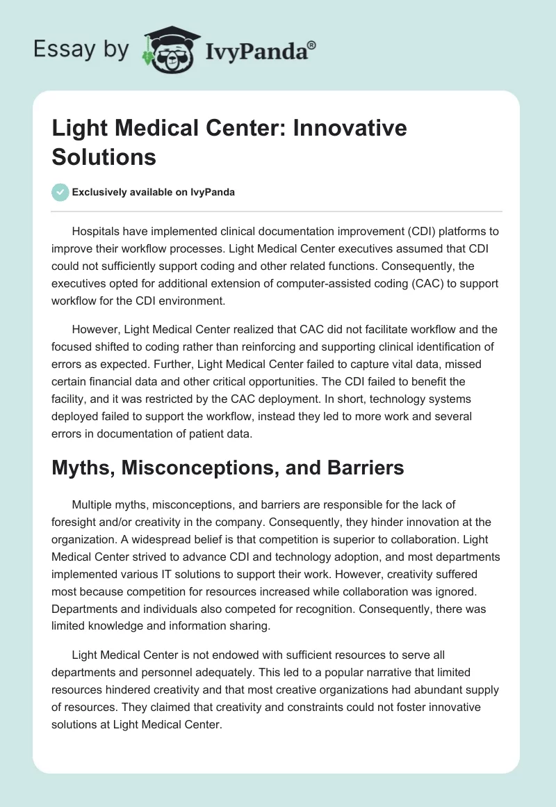 Light Medical Center: Innovative Solutions. Page 1