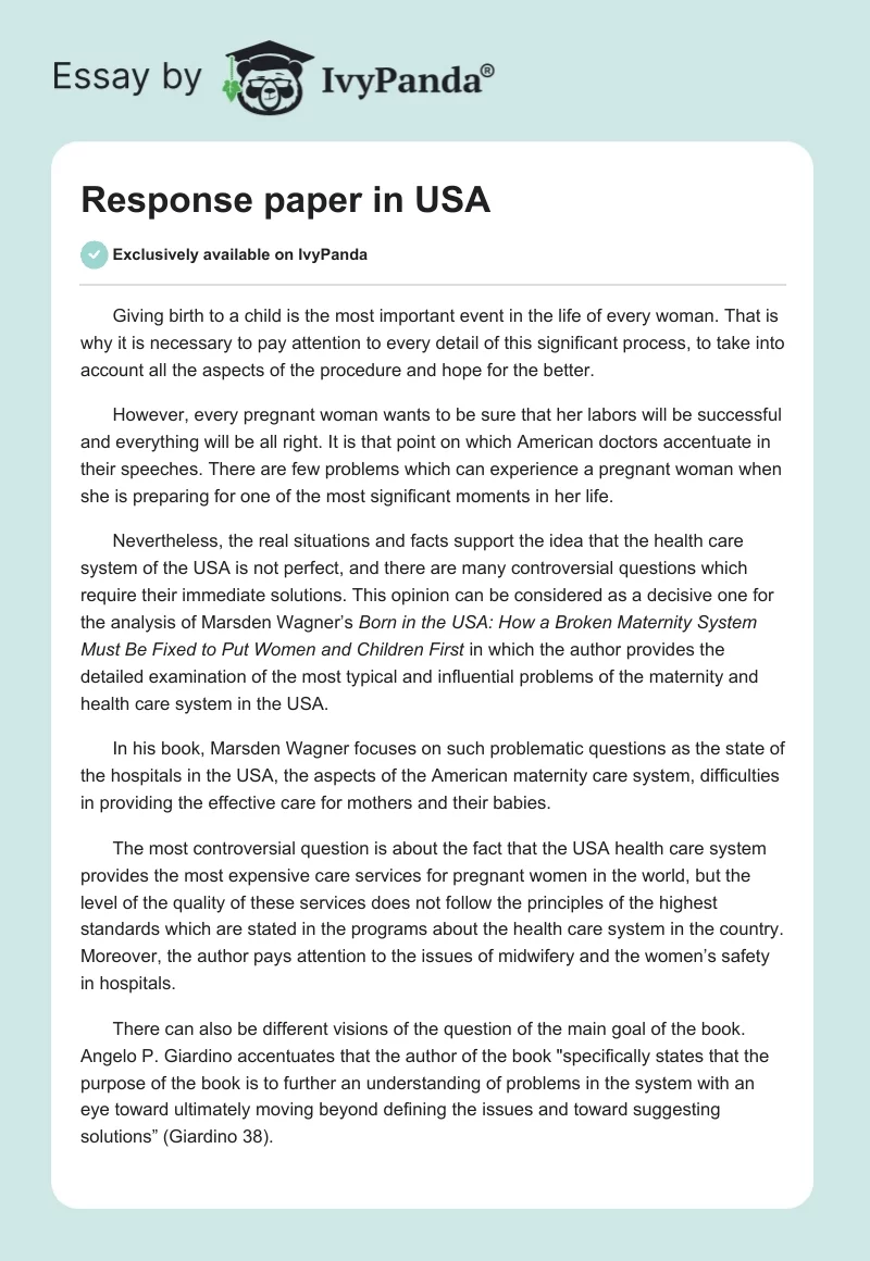 Response paper in USA. Page 1