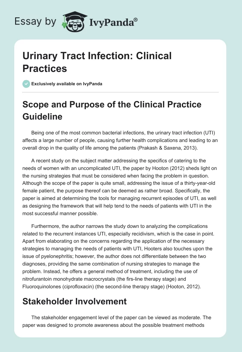 Urinary Tract Infection: Clinical Practices. Page 1