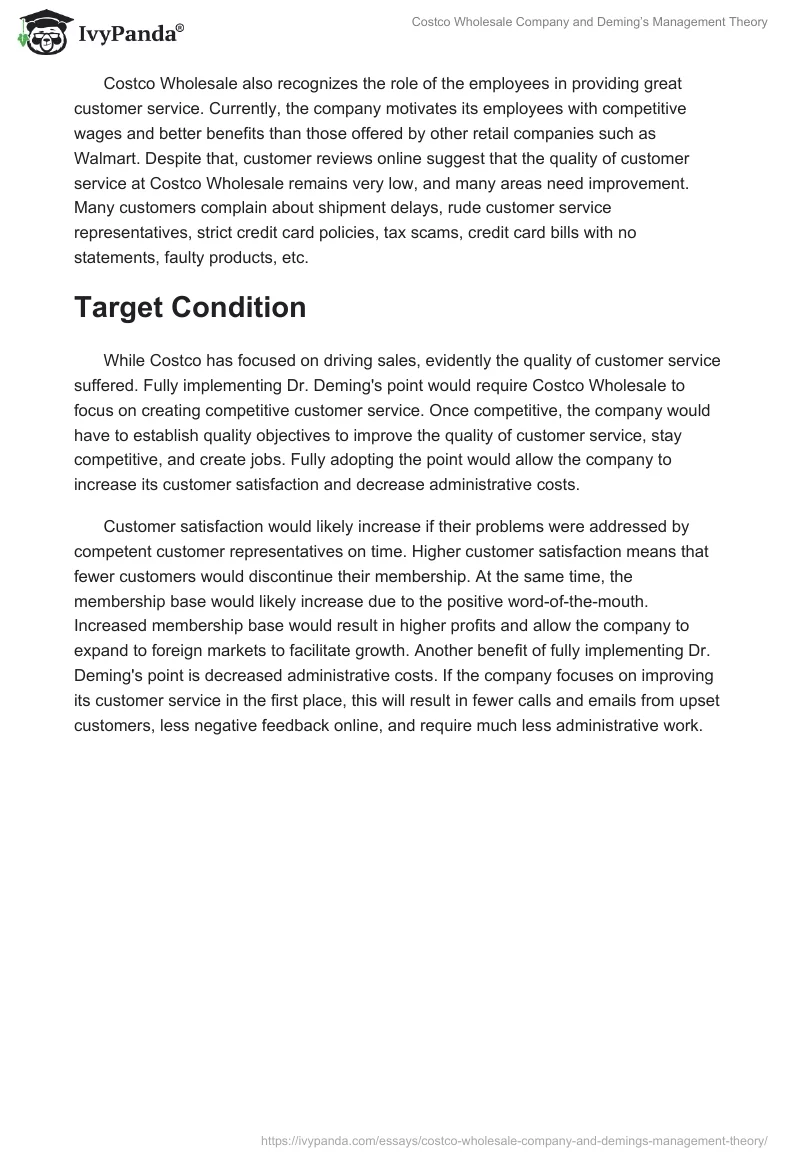 Costco Wholesale Company and Deming’s Management Theory. Page 2