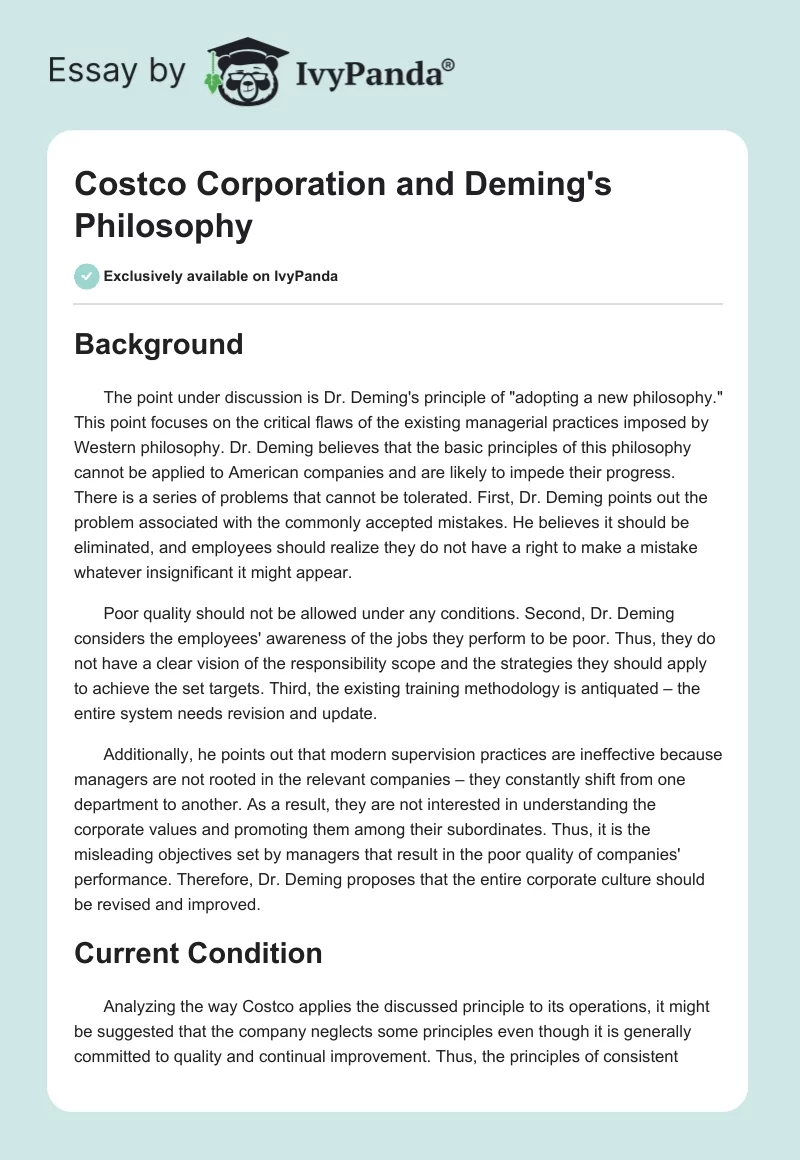 Costco Corporation and Deming's Philosophy. Page 1