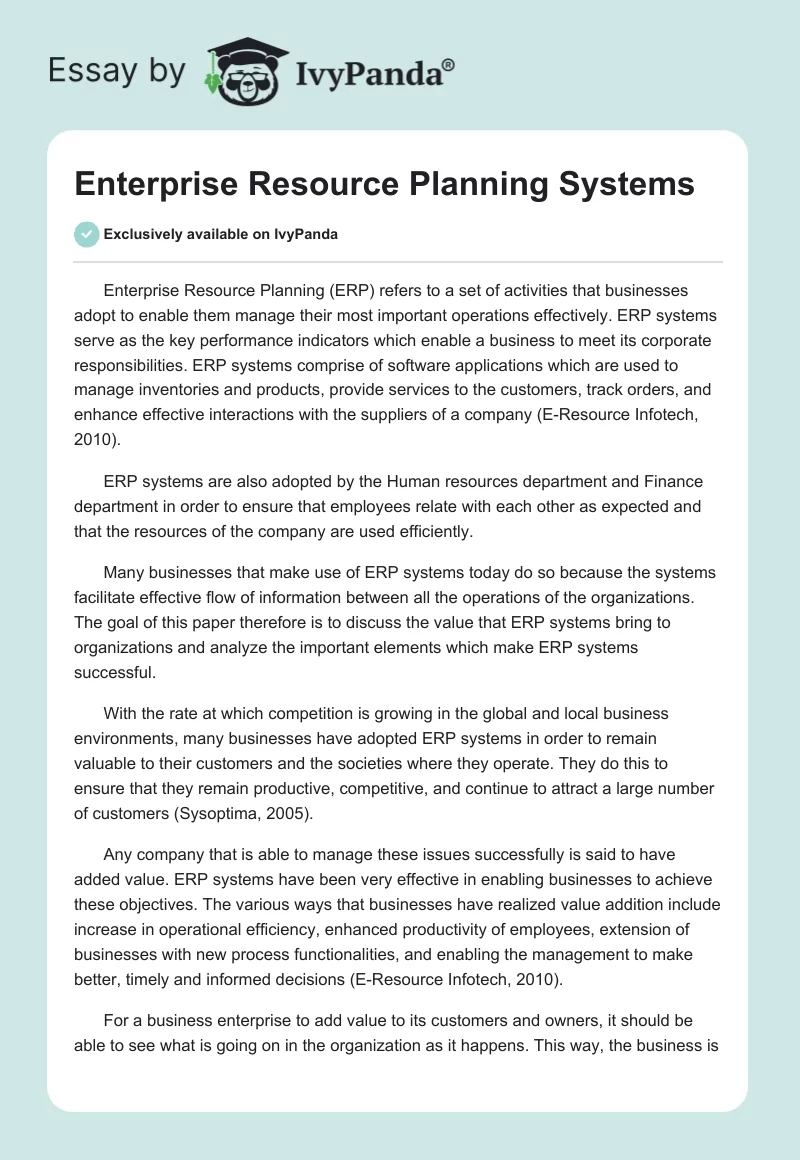 Enterprise Resource Planning Systems. Page 1