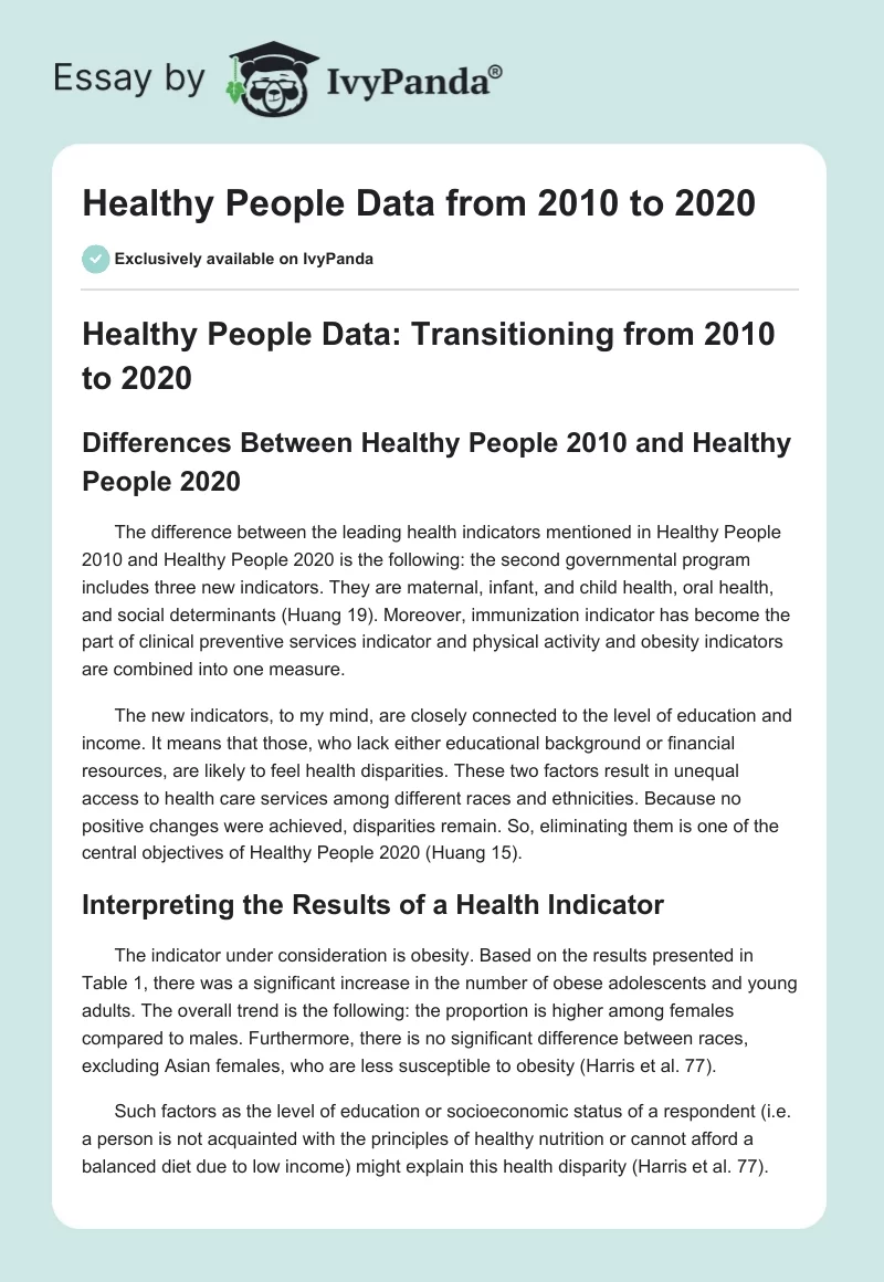 Healthy People Data from 2010 to 2020. Page 1