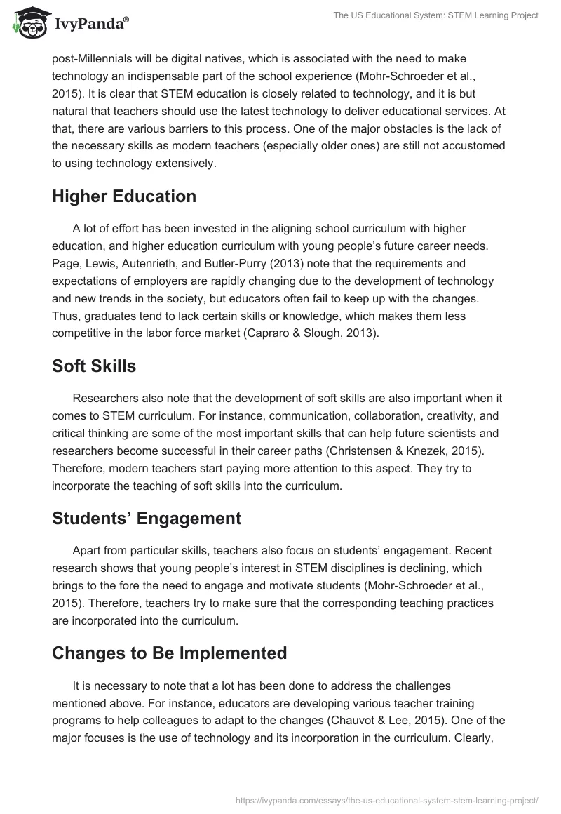 The US Educational System: STEM Learning Project. Page 2