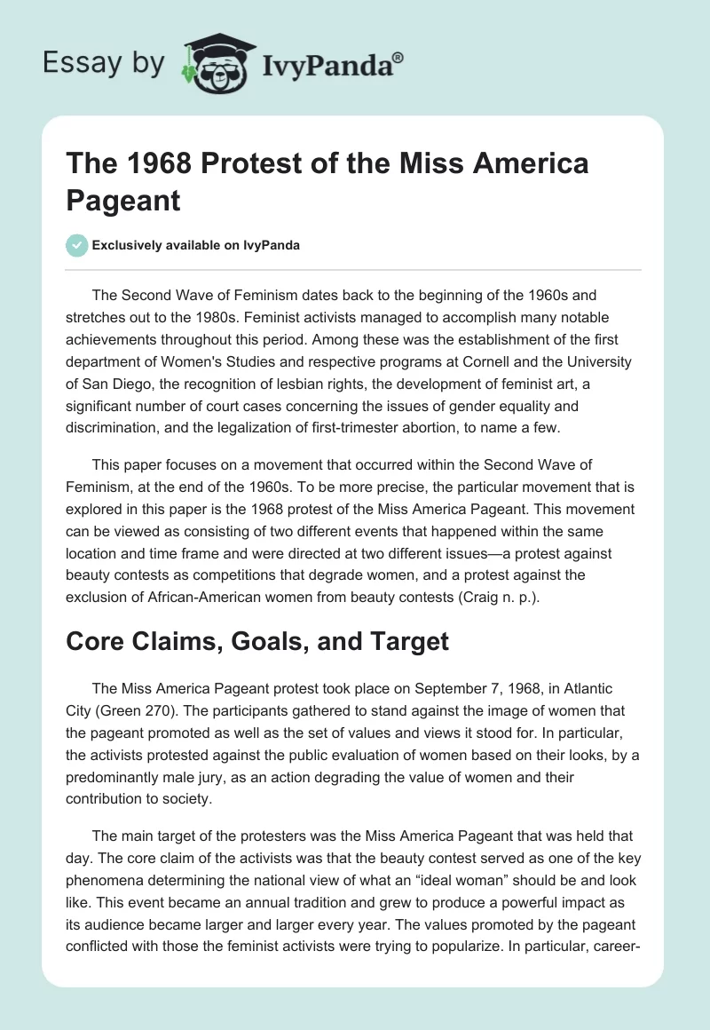 The 1968 Protest of the Miss America Pageant. Page 1
