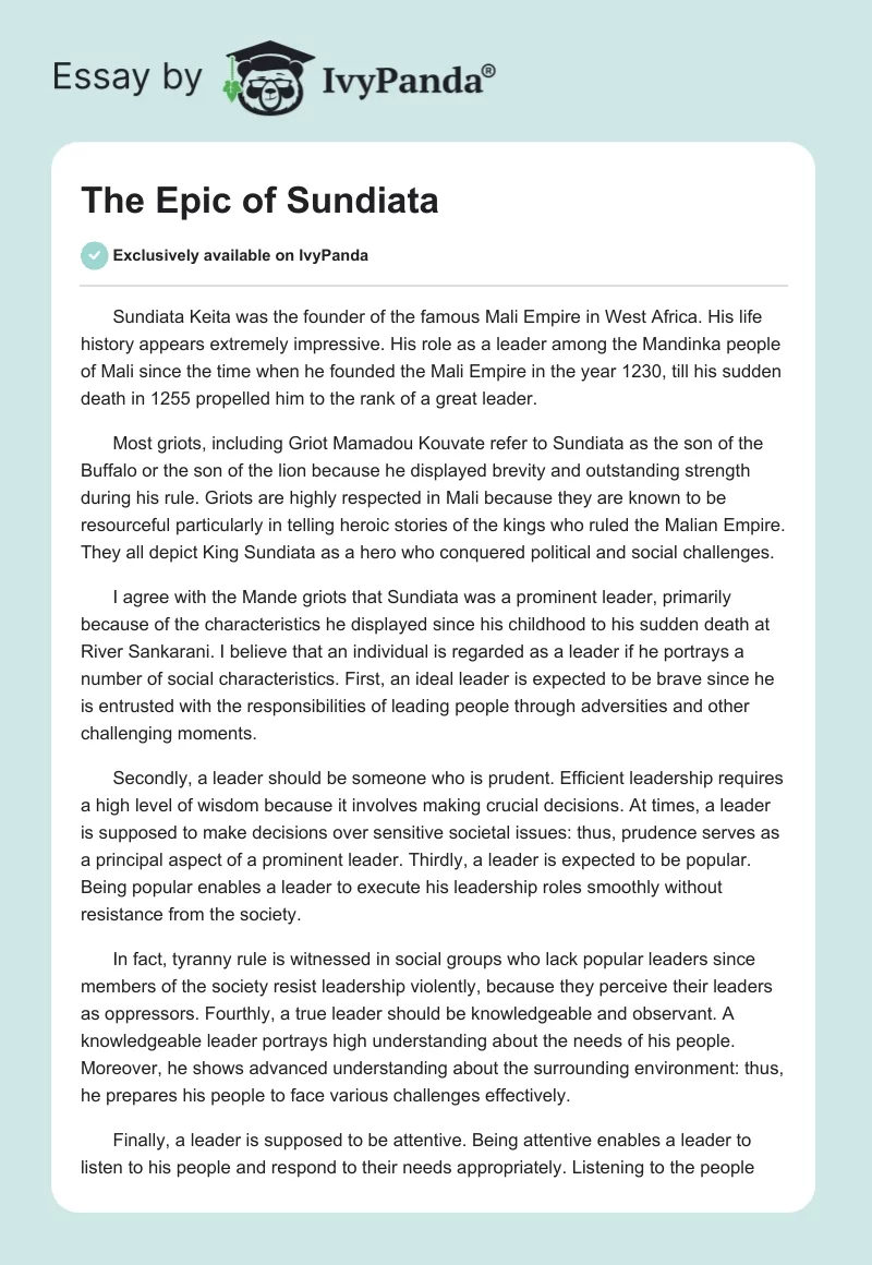 The Epic of Sundiata. Page 1