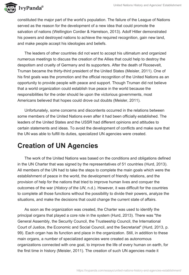United Nations History and Agencies' Establishment. Page 2