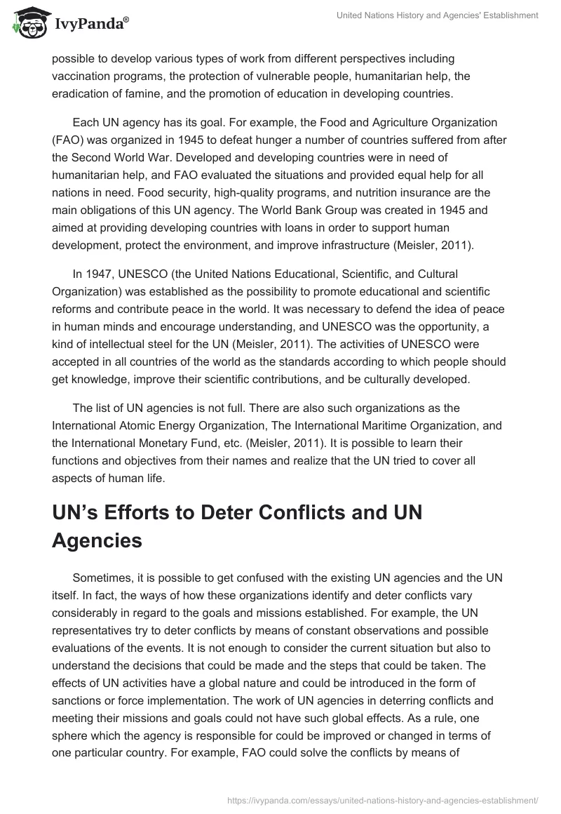 United Nations History and Agencies' Establishment. Page 3